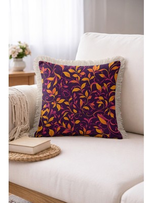 Hanna Home Dekoratif Kırlent Kılıfı Botanik Floral Desenli Saçaklı Kırlent Kanepe Dekorasyonu 43X43 cm