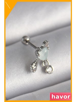 Havor 316L Paslanmaz Çelik Tragus Piercing Zirkon Taş Detaylı