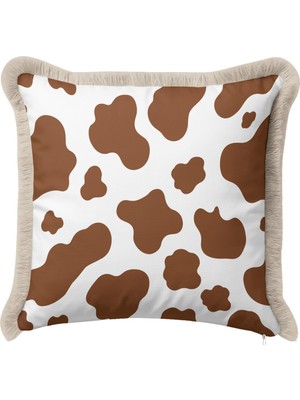 Hanna Home Dekoratif Kırlent Kılıfı Toprak Kahverengi Kırlent Kılıfı Hayvan Desenli Saçaklı Kırlent Yatak Odası Dekoru 43X43 cm