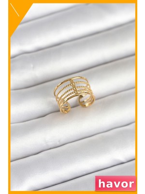 Havor Vintage Model Ayarlanabilir 316L Çelik Yüzük Gold