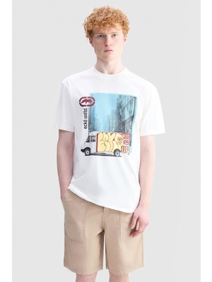 Ecko Unltd. Nash Loose Fit Bisiklet Yaka Baskılı %100 Pamuk Erkek Beyaz Tişört