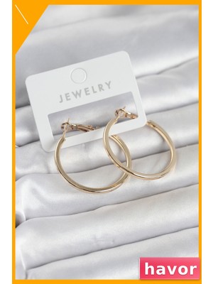 Havor Köşeli Kenar Halka Pirinç Küpe 32 mm Gold Kadın
