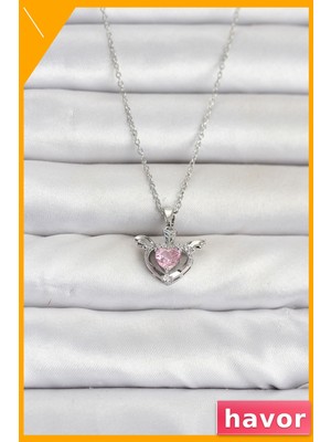 Havor Paslanmaz Çelik Kanatlı Kalp Kolye 45CM Gümüş Renk