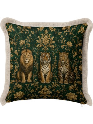 Hanna Home Haki Kırlent Kılıfı Aslan Kaplan Leopar Desenli Dekoratif Kırlent Kılıfı Yastık Kılıfı Oturma Odası Kırlenti 43X43 cm