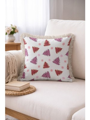 Hanna Home Saçaklı Yastık Kılıfı Leopar Desenli Ağaçlı Dekoratif Kırlent Kılıfı Koltuk Takımı Aksesuarı 43X43 cm