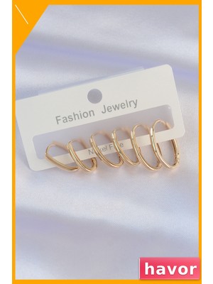 Havor Pirinç Oval Küpe Çifti Ince Tasarım