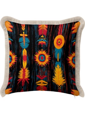 Hanna Home Dekoratif Yastık Kılıfı Etnik Desenli Koltuk Takımı Aksesuarı Saçaklı Yastık Kılıfı 43X43 cm