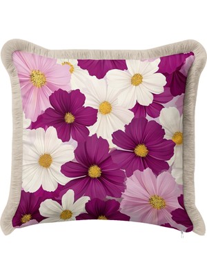 Hanna Home Saçaklı Kırlent Kılıfı Çiçek Desenli Yastık Kılıfı Koltuk Takımı Aksesuarı 43X43 cm