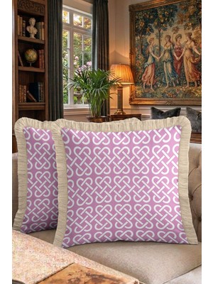 Hanna Home Saçaklı Kırlent Kılıfı Pastel Pembe Kırlent Kılıfı Pembe Geometrik Desen Yastık Kılıfı Kanepe Dekorasyonu 43X43 cm