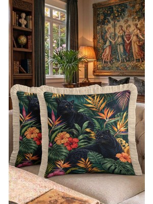 Hanna Home Kırlent Kılıfı Tropikal Panter Desenli Dekoratif Yastık Kılıfı Yastık Kılıfı Yatak Odası Dekoru 43X43 cm