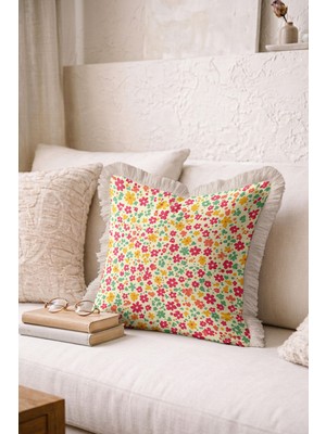 Hanna Home Botanik Floral Desenli Dekoratif Kırlent Kılıfı Yastık Kılıfı Kanepe Dekorasyonu 43X43 cm
