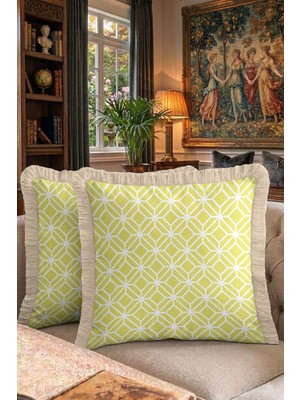 Hanna Home Geometrik Desenli Sarı Saçaklı Kırlent Kılıfı Yastık Kılıfı Koltuk Takımı Aksesuarı 43X43 cm