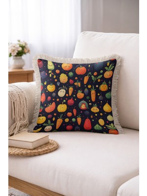 Hanna Home Saçaklı Saçaklı Kırlent Saçaklı Renkli Sebzelerle Hayvan Desenli Kırlent Kılıfı Ev Dekorasyonu 43X43 cm