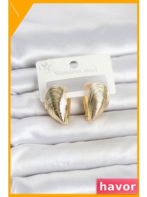 Havor 316L Çelik Gold Renk Midye Model Kadın Küpe