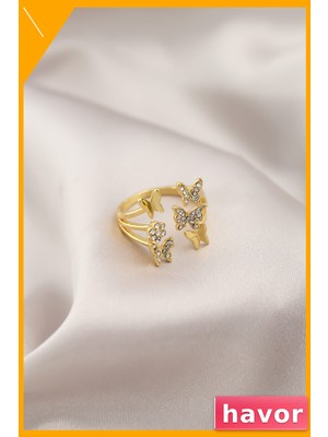 Havor Kelebek Model Metal Kadın Yüzük Ayarlanabilir Gold Renk