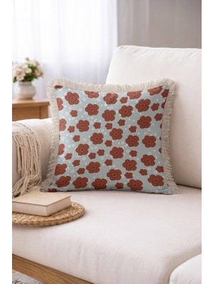 Hanna Home Dekoratif Çiçek Desenli Dekoratif Yastık Kılıfı Saçaklı Kırlent Ev Dekorasyonu 43X43 cm