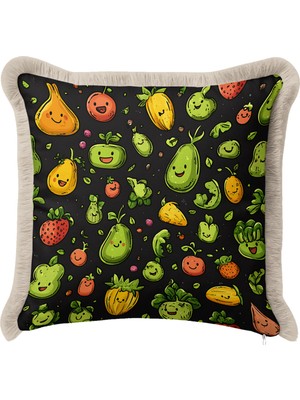 Hanna Home Saçaklı Saçaklı Kırlent Kırlent Kılıfı Sevimli Meyve Desenli Dekoratif Yastık Kılıfı Ev Dekorasyonu 43X43 cm