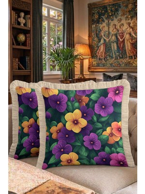Hanna Home Saçaklı Kırlent Kılıfı Tropikal Çiçek Desenli Dekoratif Kırlent Kılıfı Yatak Odası Dekoru 43X43 cm