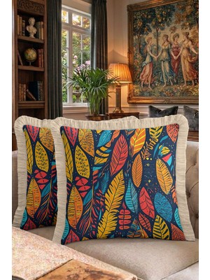 Hanna Home Saçaklı Saçaklı Kırlent Dekoratif Yaprak Desenli Dekoratif Yastık Kılıfı Kanepe Dekorasyonu 43X43 cm