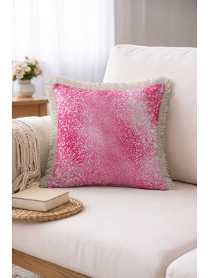 Hanna Home Saçaklı Kırlent Kılıfı Pastel Pembe Düz Pembe Dekoratif Yastık Kılıfı Salon Koltuk Yastığı 43X43 cm