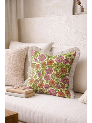 Hanna Home Botanik Floral Desenli Dekoratif Kırlent Kılıfı Kırlent Kılıfı Salon Koltuk Yastığı 43X43 cm