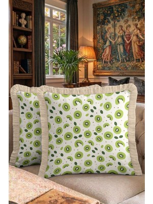Hanna Home Saçaklı Kırlent Kılıfı Kivi Desenli Dekoratif Kırlent Kılıfı Yatak Odası Dekoru 43X43 cm