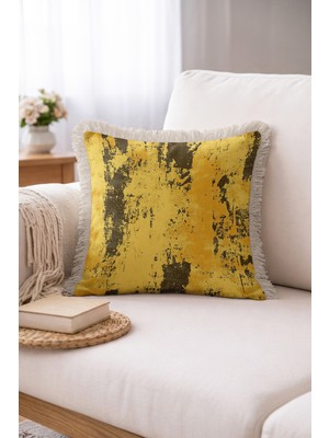 Hanna Home Saçaklı Kırlent Kılıfı Kırlent Kılıfı Mermer Desenli Oturma Odası Kırlenti Saçaklı Saçaklı Kırlent 43X43 cm