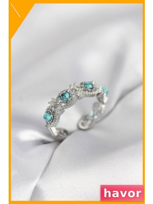 Havor Ayarlanabilir Pirinç Yüzük Vintage Taş Detaylı