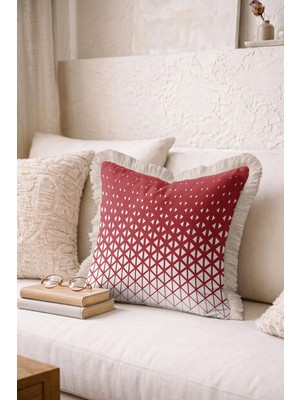 Hanna Home Saçaklı Kırlent Kılıfı Kırmızı Geometrik Desenli Saçaklı Kırlent Salon Koltuk Yastığı 43X43 cm