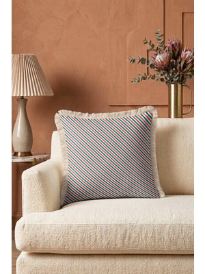 Hanna Home Çizgili Desenli Saçaklı Kırlent Kılıfı Kırlent Kılıfı Koltuk Takımı Aksesuarı 43X43 cm
