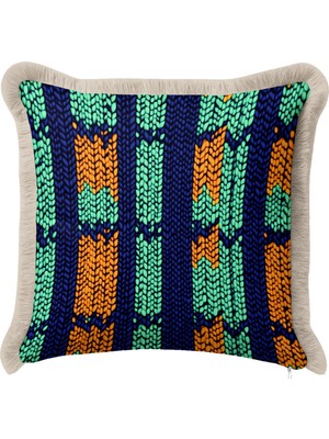 Hanna Home Saç Örgü Desenli Dekoratif Kırlent Kılıfı Saçaklı Kırlent Ev Dekorasyonu 43X43 cm
