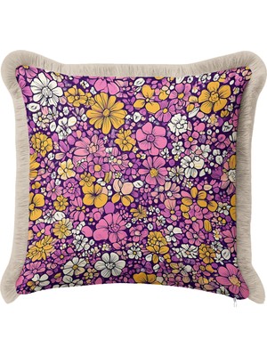 Hanna Home Dekoratif Yastık Kılıfı Botanik Floral Desenli Saçaklı Kırlent Koltuk Takımı Aksesuarı 43X43 cm