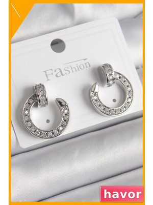 Havor Zirkon Taşlı Pirinç Kadın Küpe Çivi Halka Tasarım