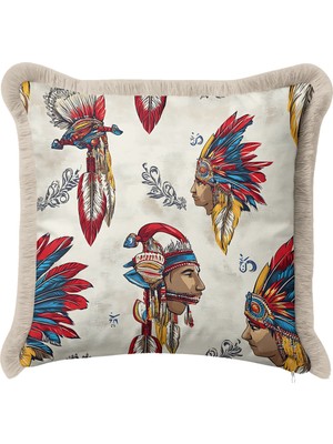 Hanna Home Dekoratif Yastık Kılıfı Kırlent Kılıfı Etnik Kabile Temalı Renkli Geometrik Yastık Kılıfı Salon Koltuk Yastığı 43X43 cm