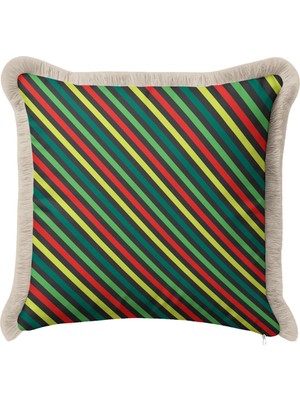 Hanna Home Saçaklı Yastık Kılıfı Klasik Çizgili Kırlent Kılıfı Kanepe Dekorasyonu 43X43 cm