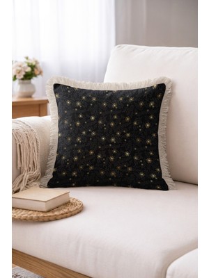 Hanna Home Dekoratif Kırlent Kılıfı Çiçek Desenli Oturma Odası Kırlenti Saçaklı Saçaklı Kırlent 43X43 cm