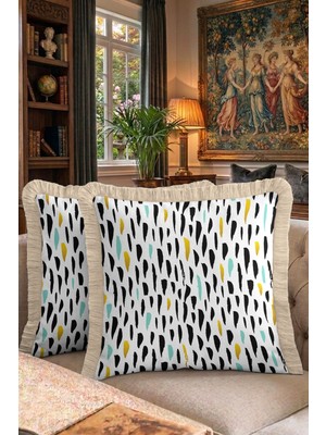 Hanna Home Dekoratif Yastık Kılıfı Mavi Modern Tasarım Oturma Odası Kırlenti Saçaklı Saçaklı Kırlent 43X43 cm