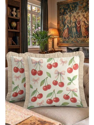 Hanna Home Dekoratif Kırlent Kılıfı Çiçek Desenli Kanepe Dekorasyonu Saçaklı Kırlent Kılıfı 43X43 cm