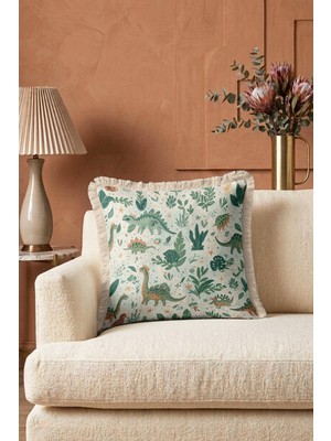 Hanna Home Saçaklı Yastık Kılıfı Kırlent Kılıfı Hayvan Desenli Kırlent Kılıfı Koltuk Takımı Aksesuarı 43X43 cm