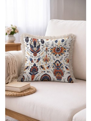 Hanna Home Dekoratif Yastık Kılıfı Etnik Desenli Saçaklı Kırlent Yatak Odası Dekoru 43X43 cm