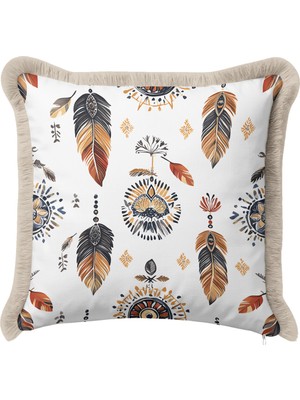 Hanna Home Dekoratif Yastık Kılıfı Etnik Desenli Ev Dekorasyonu Saçaklı Kırlent Kılıfı 43X43 cm
