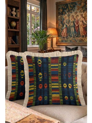 Hanna Home Geometrik Dekoratif Yastık Kılıfı Saçaklı Kırlent Ev Dekorasyonu 43X43 cm Çift Taraflı
