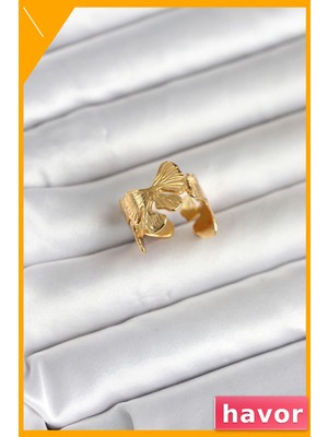 Havor Ayarlanabilir 316L Çelik Lotus Yüzük Gold Renk