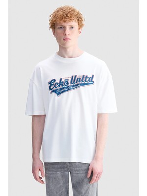 Ecko Unltd. Cıty Oversize Bisiklet Yaka Baskılı Nakışlı %100 Pamuk Erkek Beyaz Tişört