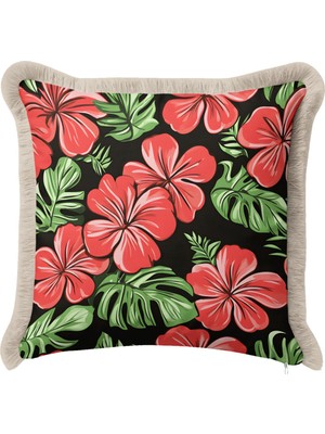 Hanna Home Tropikal Desenli Saçaklı Kırlent Kılıfı Yastık Kılıfı Kanepe Dekorasyonu 43X43 cm