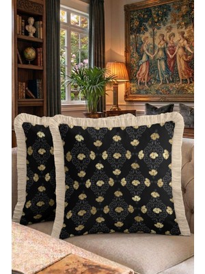 Hanna Home Saçaklı Kırlent Kılıfı Siyah Dekoratif Geometrik Dekoratif Kırlent Kılıfı Koltuk Takımı Aksesuarı 43X43 cm