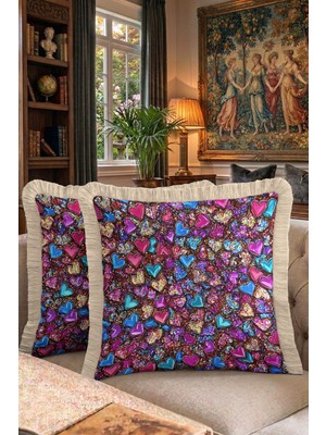 Hanna Home Dekoratif Kırlent Kılıfı Geometrik Renkli Kalp Desenli Kırlent Kılıfı Koltuk Takımı Aksesuarı 43X43 cm