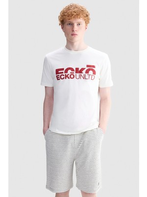 Ecko Unltd. Jordan Standart Fit Bisiklet Yaka Baskılı %100 Pamuk Erkek Beyaz Tişört