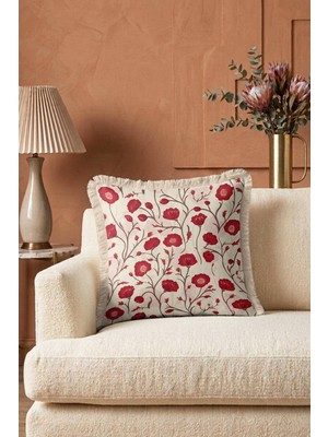 Hanna Home Dekoratif Yastık Kılıfı Botanik Floral Desenli Yatak Odası Dekoru Saçaklı Saçaklı Kırlent 43X43 cm