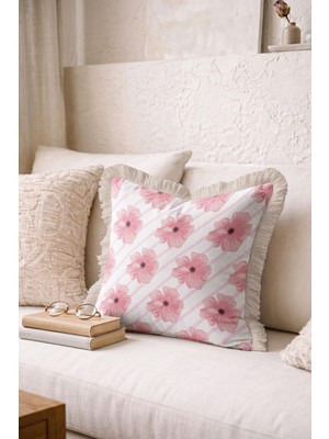 Hanna Home Dekoratif Yastık Kılıfı Tropikal Çiçek Desenli Yastık Kılıfı Ev Dekorasyonu 43X43 cm